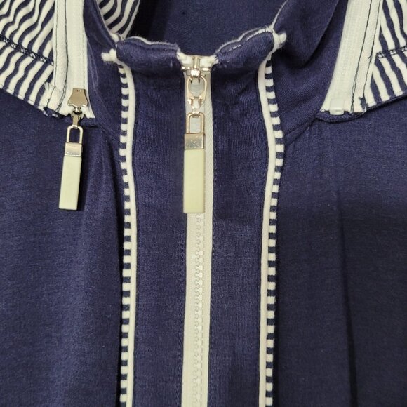 Bylyse Women XL Nautical Jacket – Navy & White Bamboo Blend Two-Way Zip Stretch - Picture 5 of 12